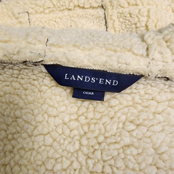 Land's End Women's Faux Suede Shearling Sherpa Lined Hooded Coat Size M - Picture 10 of 12